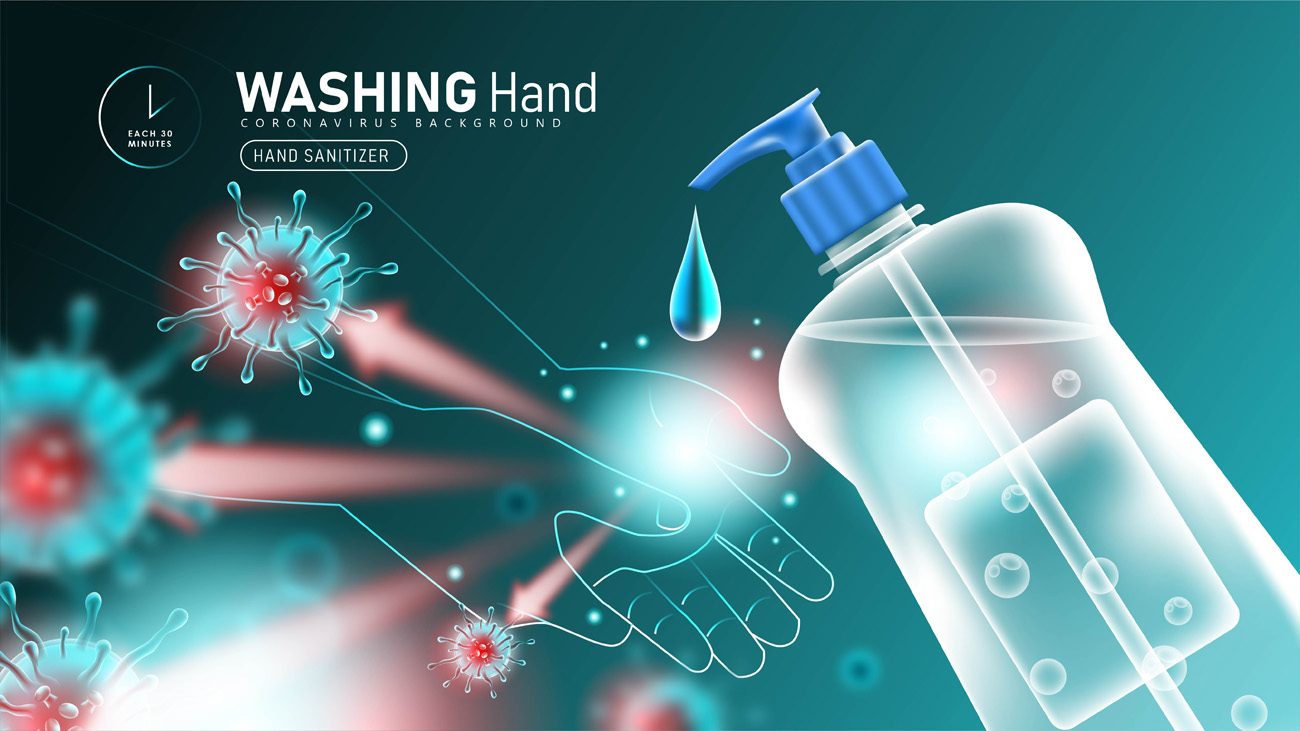 预防病毒传染疾病洗手液公益卫生宣传EPS矢量海报素材图片
