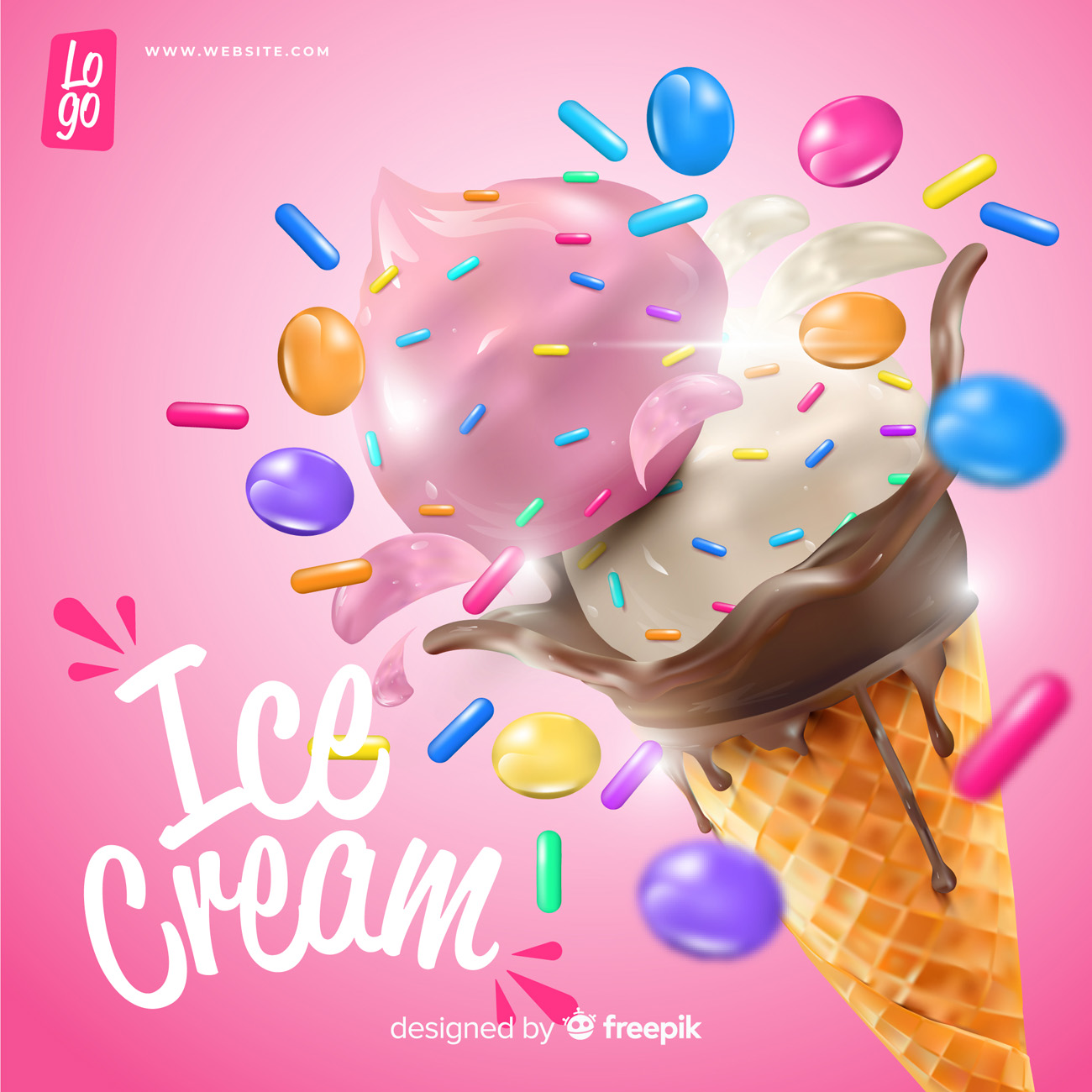 高清可爱卡通创意冰淇淋儿童生日快乐设计素材背景海报矢量图片