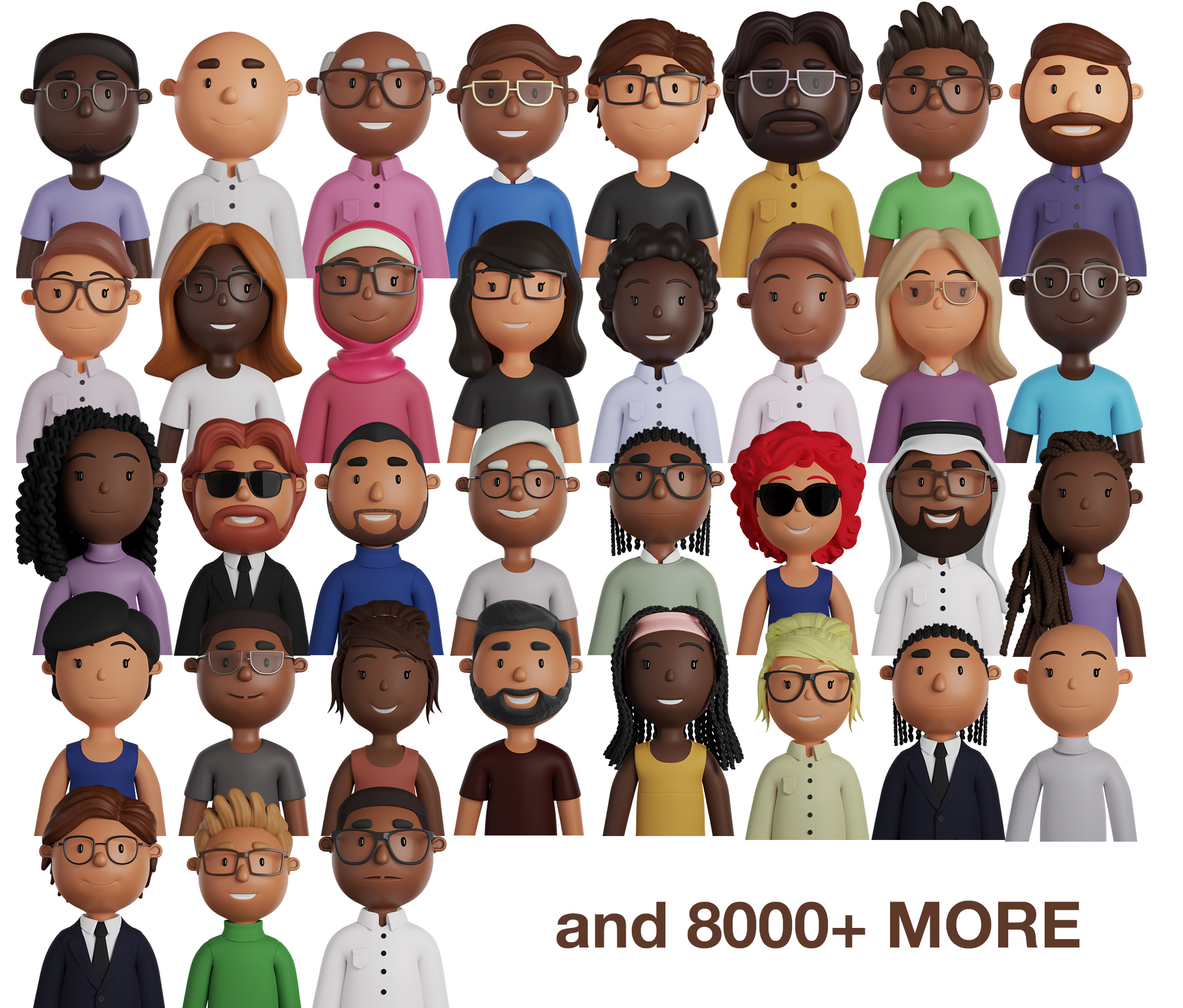 8000+3D头像不同肤色人种形象头像素材 AVATARZ