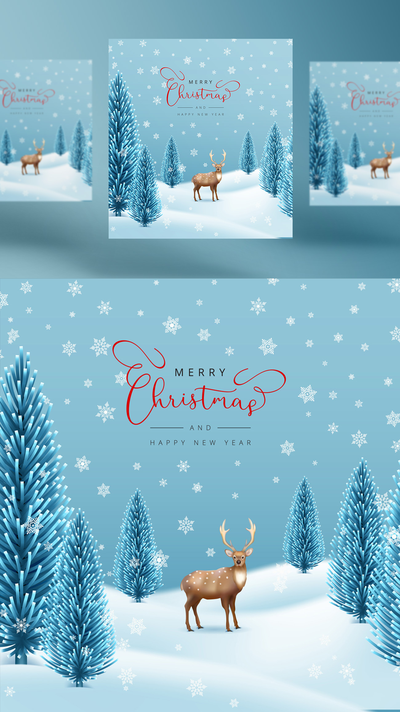 淡蓝色精美圣诞节主题新年海报EPS矢量模板素材