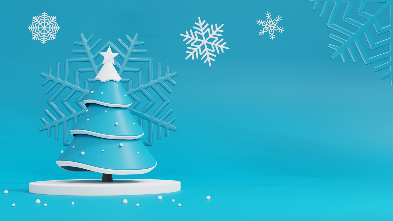蓝色圣诞树新年圣诞节装饰元素3D渲染合成高清背景 3d re