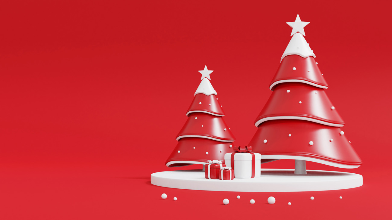 红色圣诞树新年圣诞节装饰元素3D渲染合成高清背景 3d re