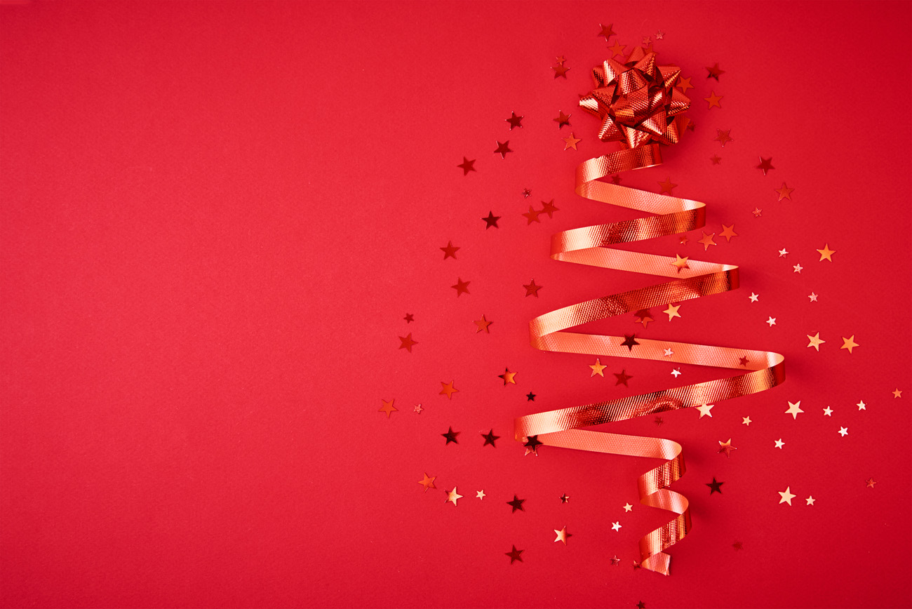 红色丝带圣诞树新年圣诞节装饰元素3D渲染合成高清背景 3d