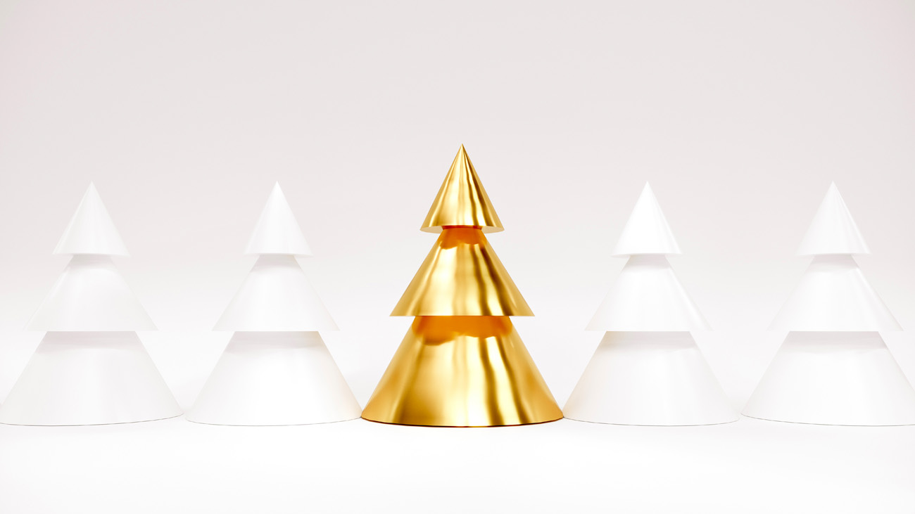 金色白色圣诞树新年圣诞节装饰元素3D渲染合成高清背景 3d