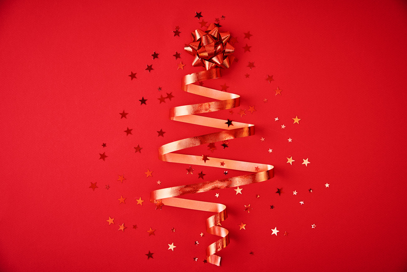 红色丝带圣诞树新年圣诞节装饰元素3D渲染合成高清背景 3d