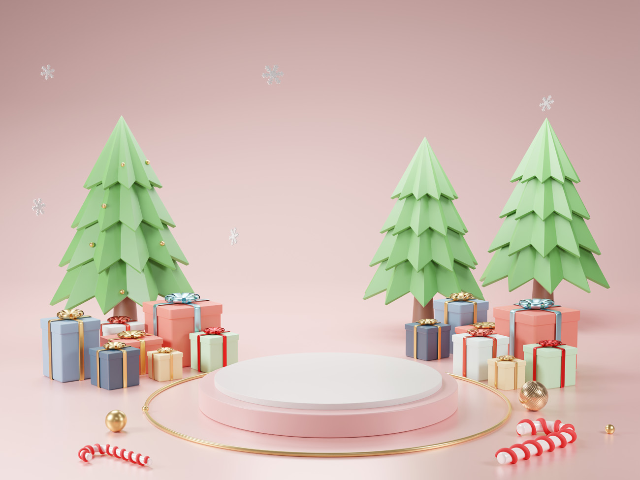 可爱卡通圣诞树新年圣诞节装饰元素3D渲染合成高清背景 3d