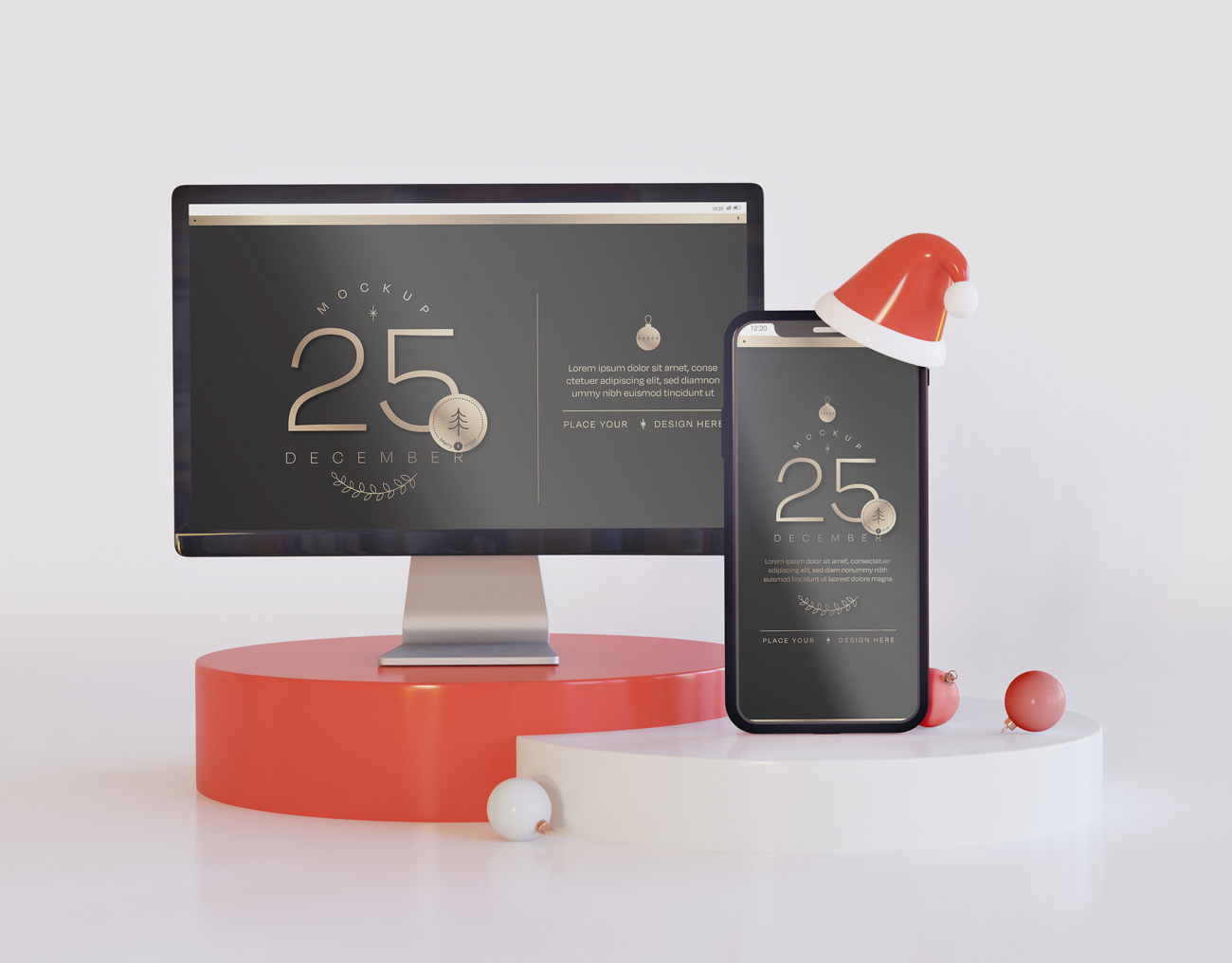 圣诞节手机平板APP设计UI提案样机模板 Smartphon