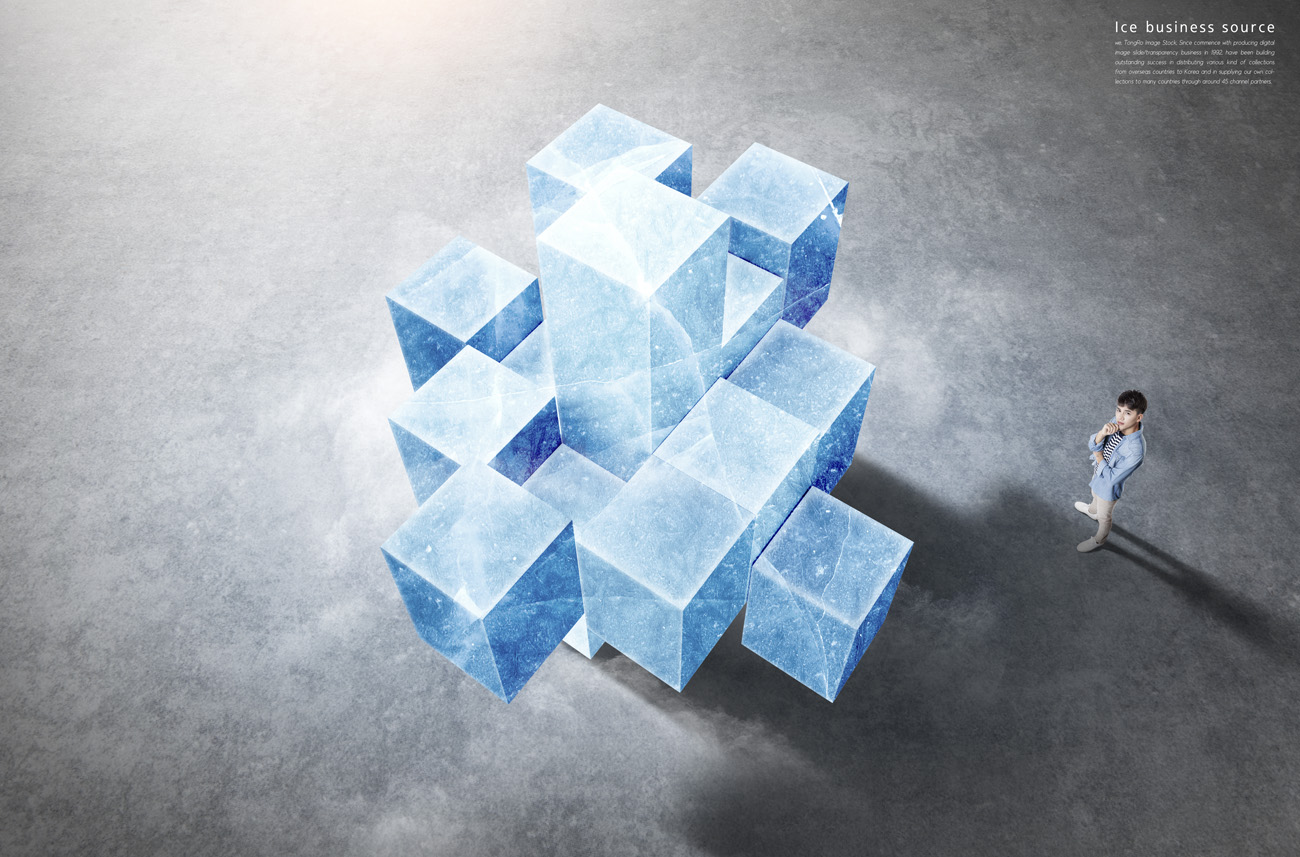 商务思考冰冻时期3D渲染概念商业海报PSD模板素材 Ice