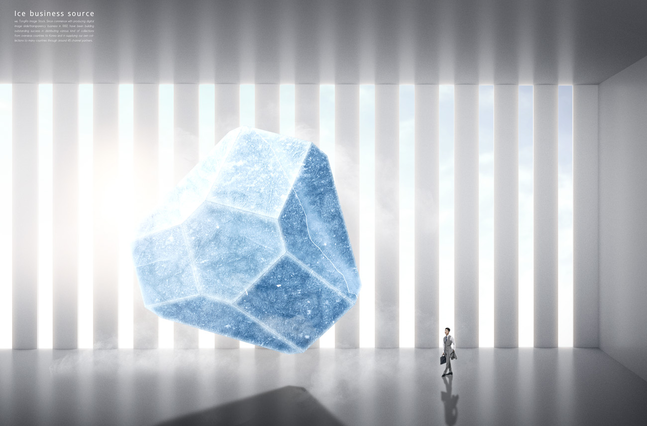 商务思考冰冻时期3D渲染概念商业海报PSD模板素材 Ice