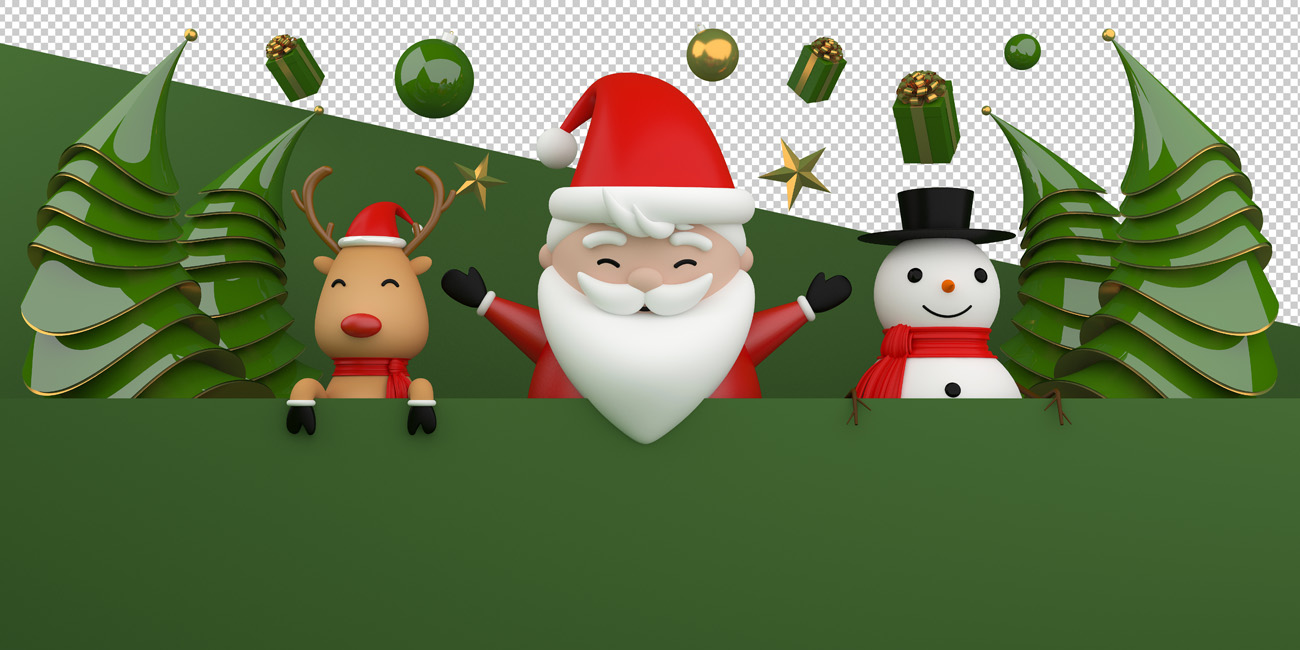 圣诞节3D渲染卡通可爱新年快乐场景PSD分层插画素材 Mer