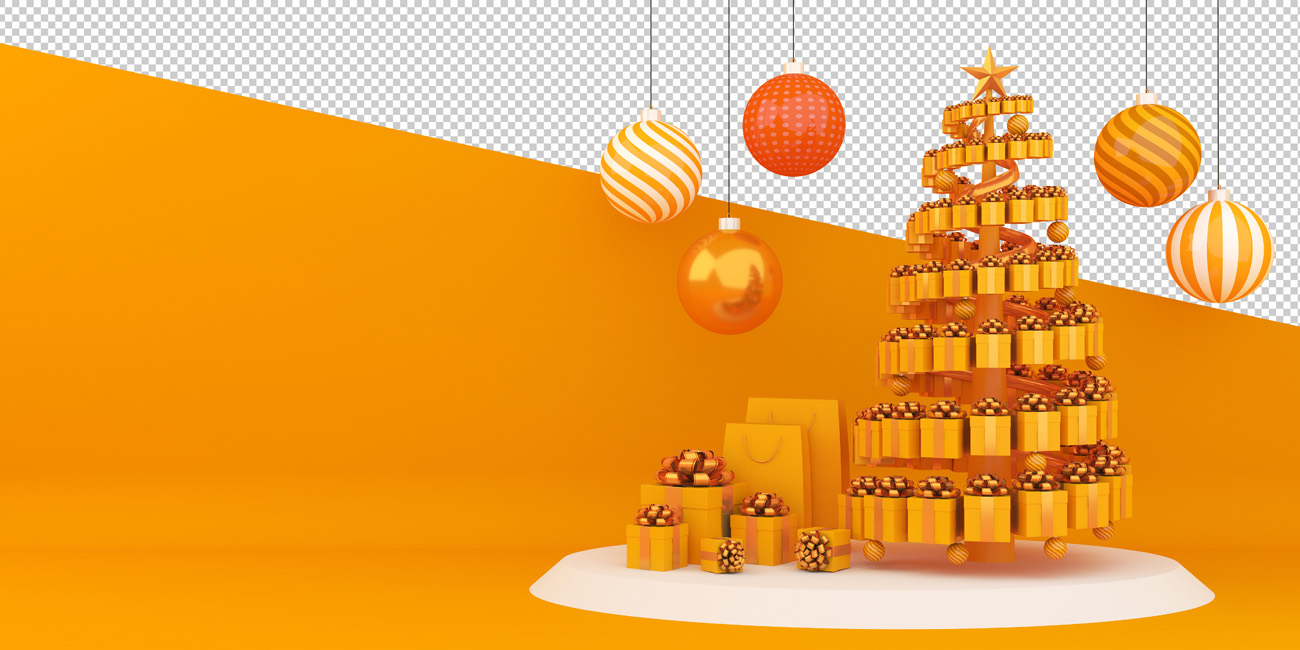 圣诞节3D渲染卡通可爱新年快乐场景PSD分层插画素材 Mer