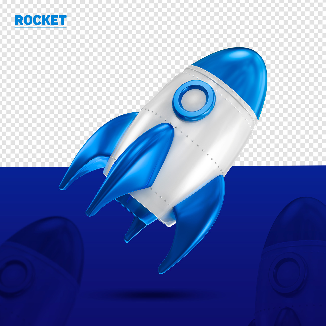 三维立体火箭图标素材 Rocket blue 3d left