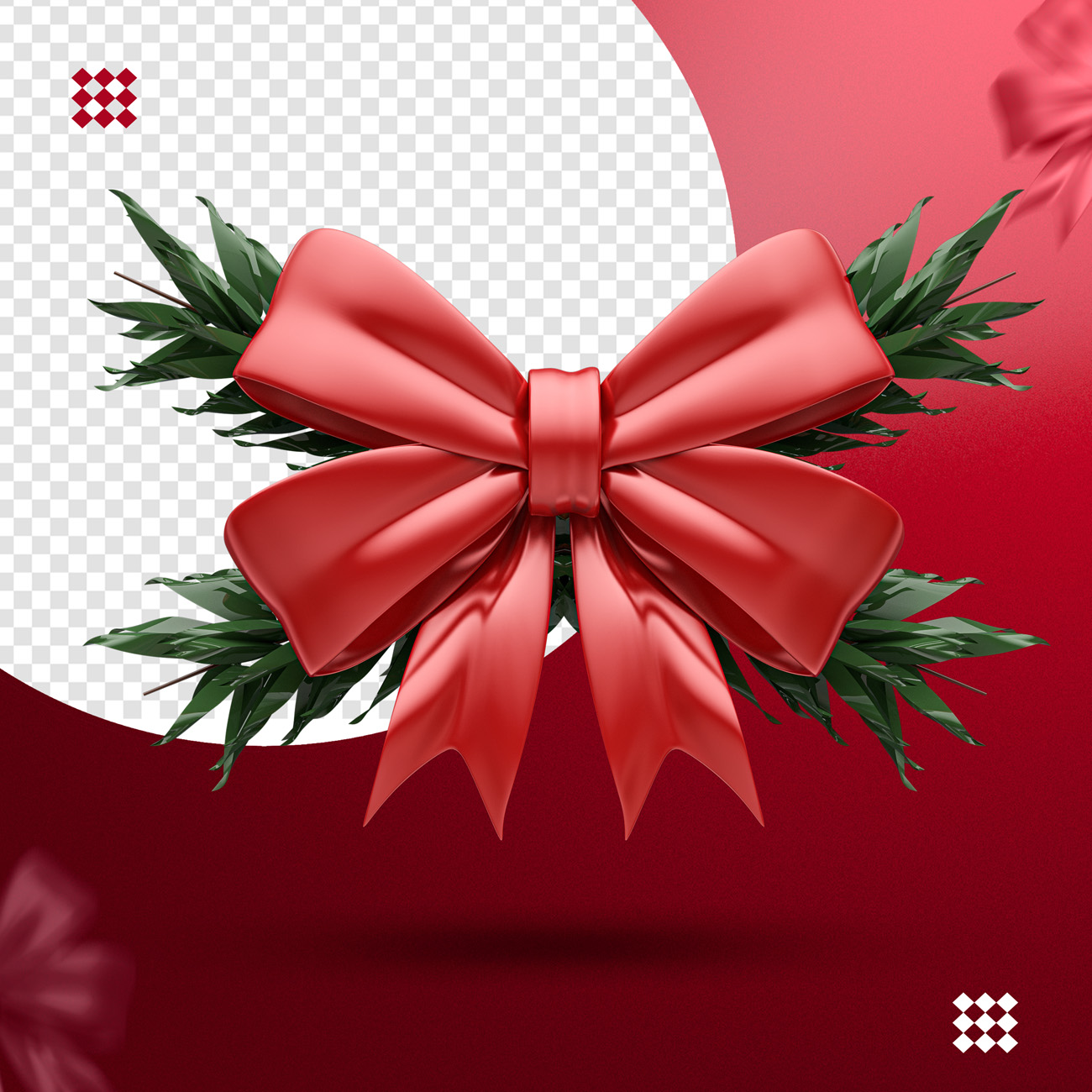 红色蝴蝶结白色圣诞球三维立体图标素材 3d red bow