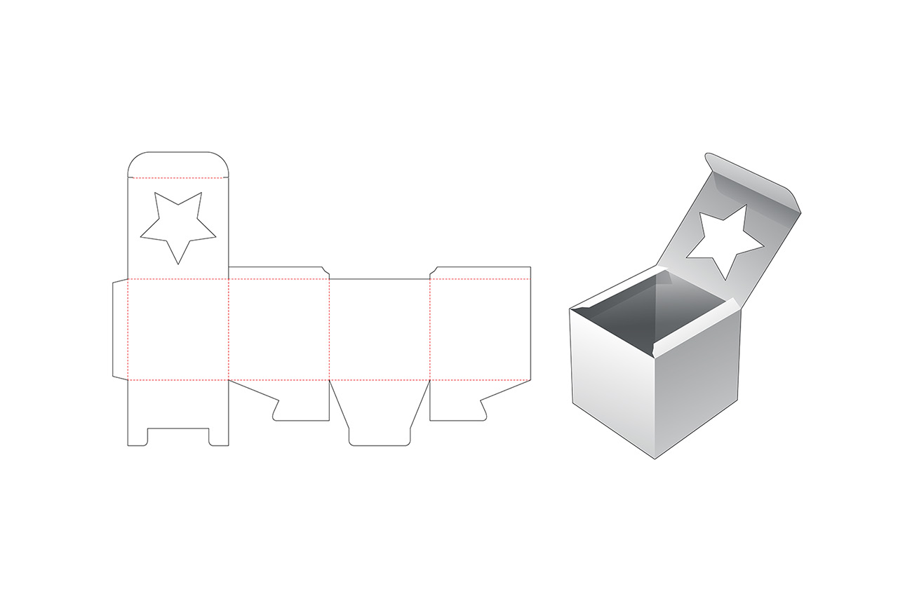 带五角星窗包装盒设计模切图刀模图EPS矢量模板 Square