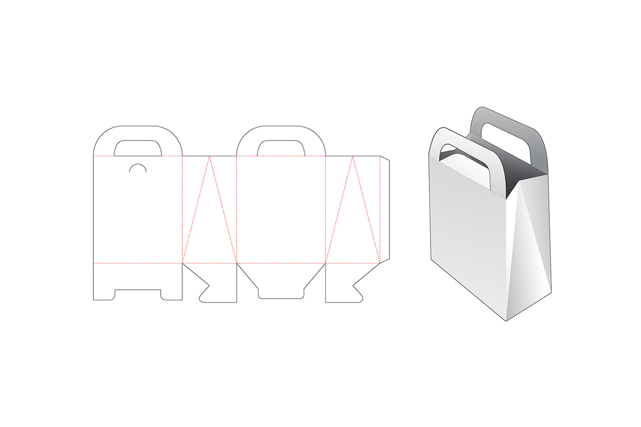 手提包装盒设计模切图刀模图EPS矢量模板 Cardboard