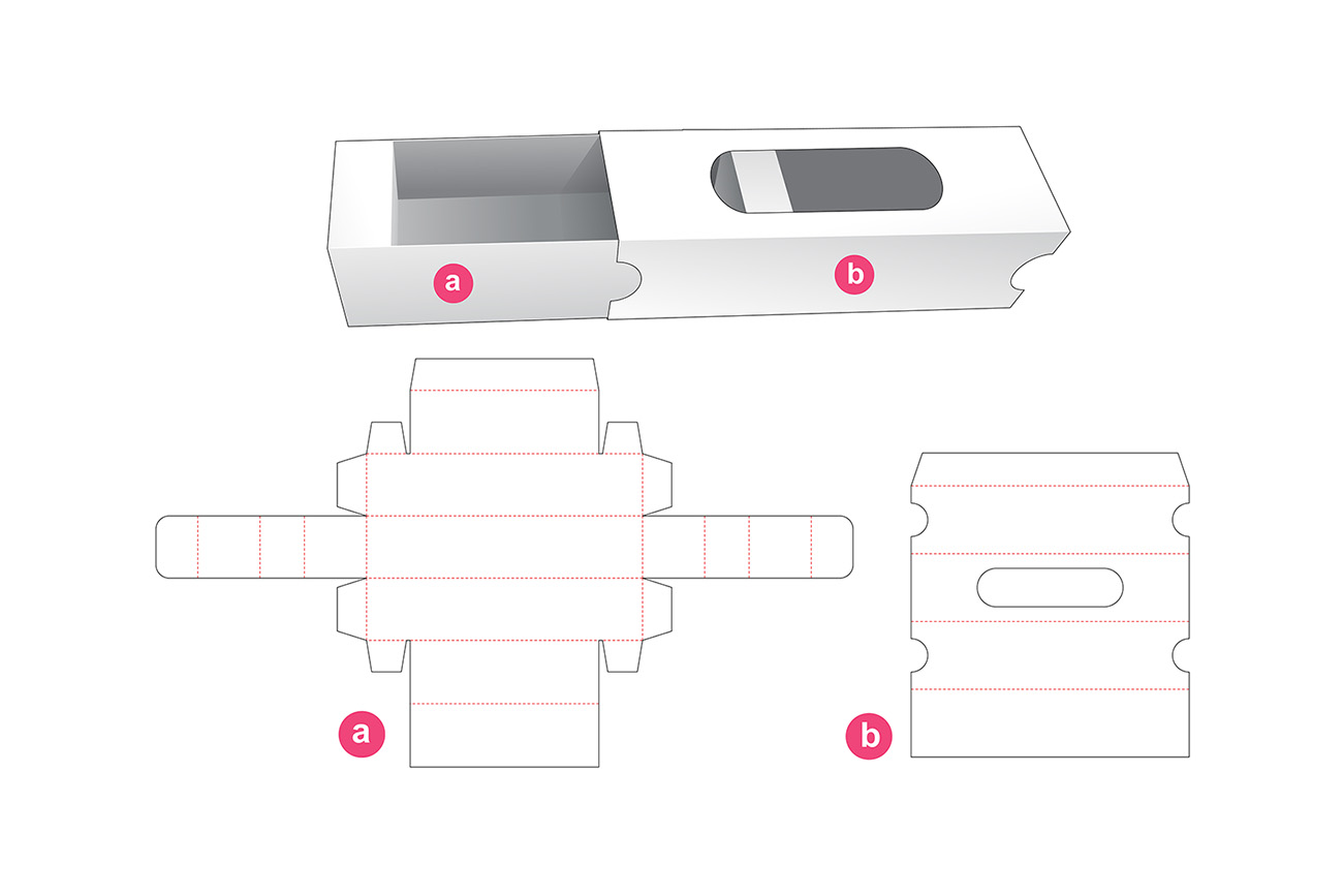 长方形抽屉式带窗口包装盒设计模切图刀模图EPS矢量模板 Lo