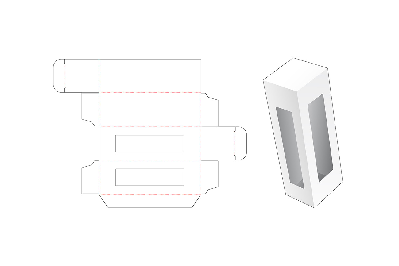 带窗口的零售包装盒设计模切图刀模图EPS矢量模板 Retai