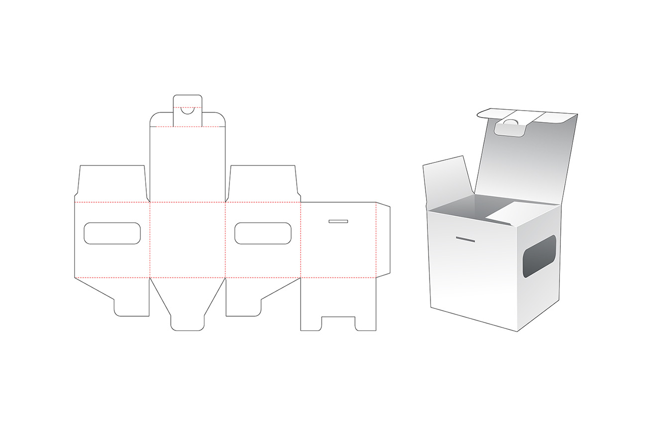 带窗口的方形零售包装盒设计模切图刀模图EPS矢量模板 Ret