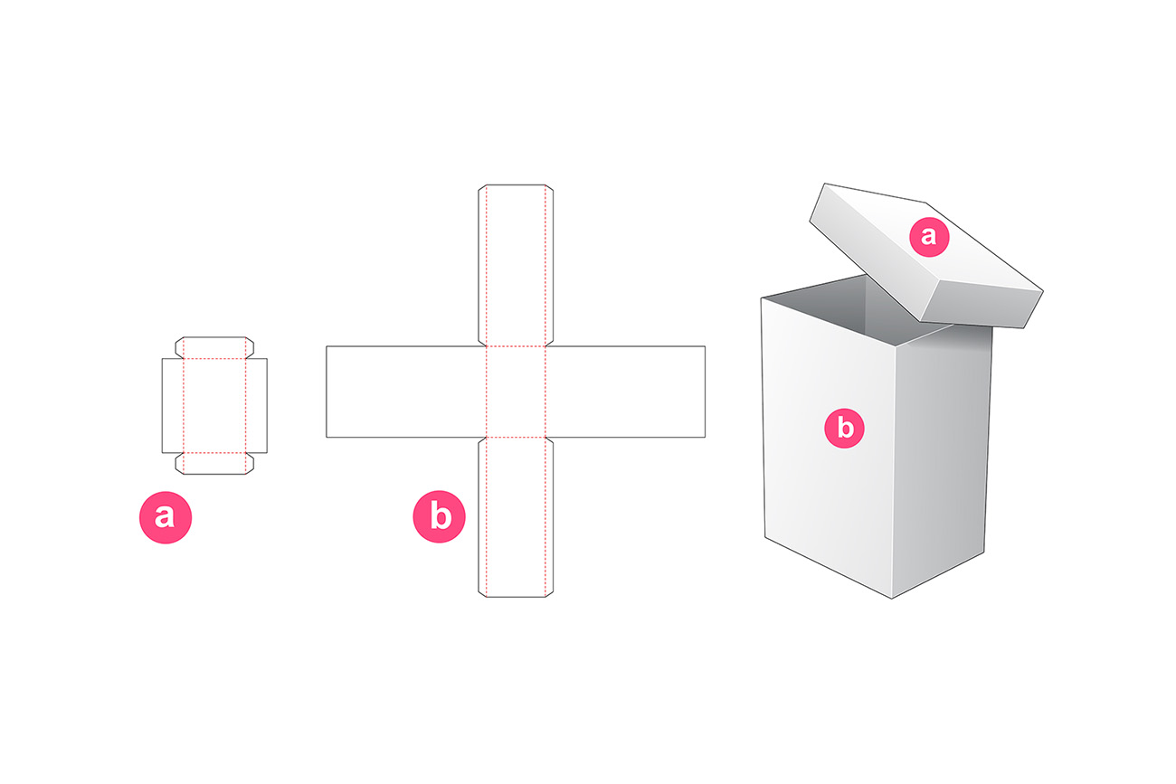 带盖子的长方形包装盒设计模切图刀模图EPS矢量模板 Tall