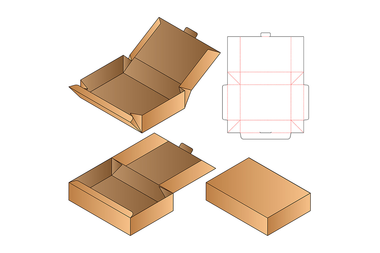 快递包装盒设计模切图刀模图EPS矢量模板 Box packa