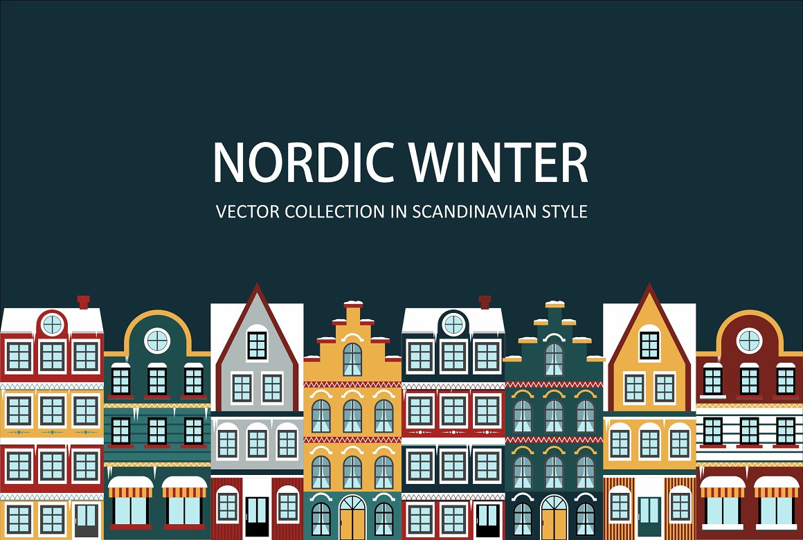 北欧冬季圣诞节贺卡插画图案EPS矢量素材 Nordic Wi