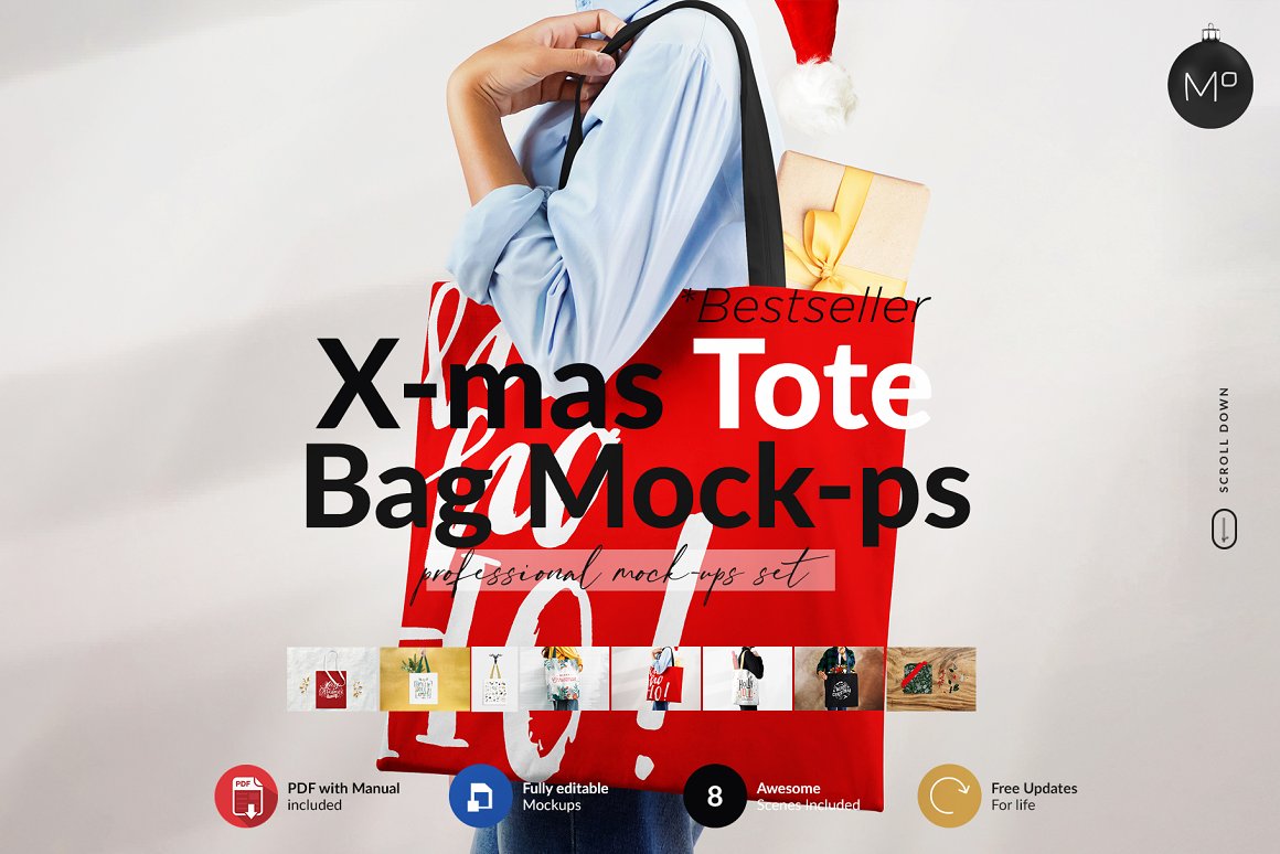 圣诞手提袋购物袋帆布袋品牌包装设计提案样机模板 Xmas T