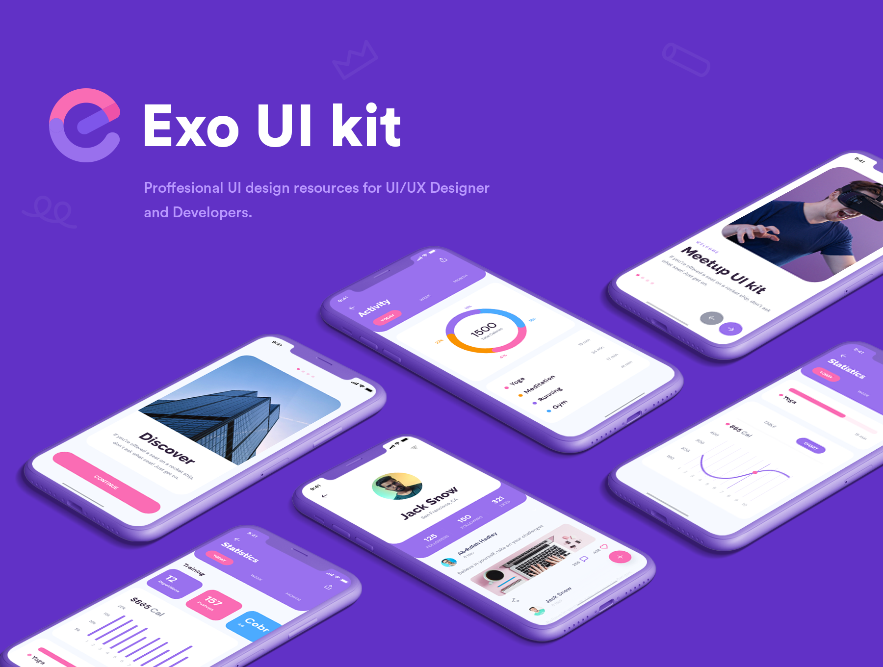紫色APP移动程序UI界面设计素材 Exo UI kit
