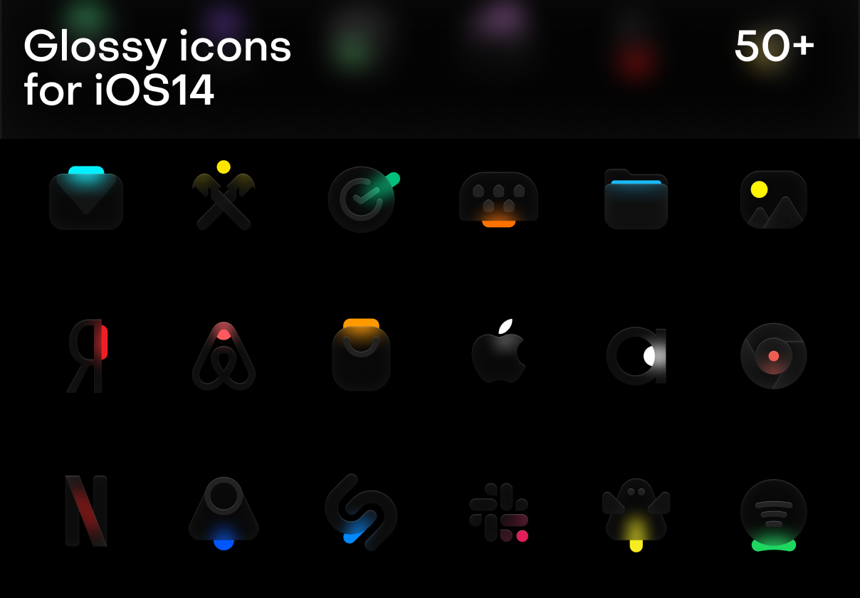 毛玻璃彩色发光风格iOS14图标合辑 Glossy icon