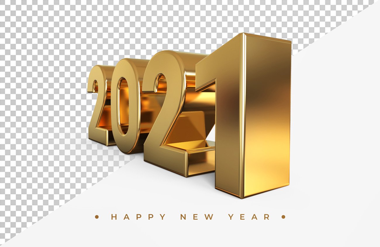 2021新年金色主题字黄金3D立体字高清渲染图片素材 Gol