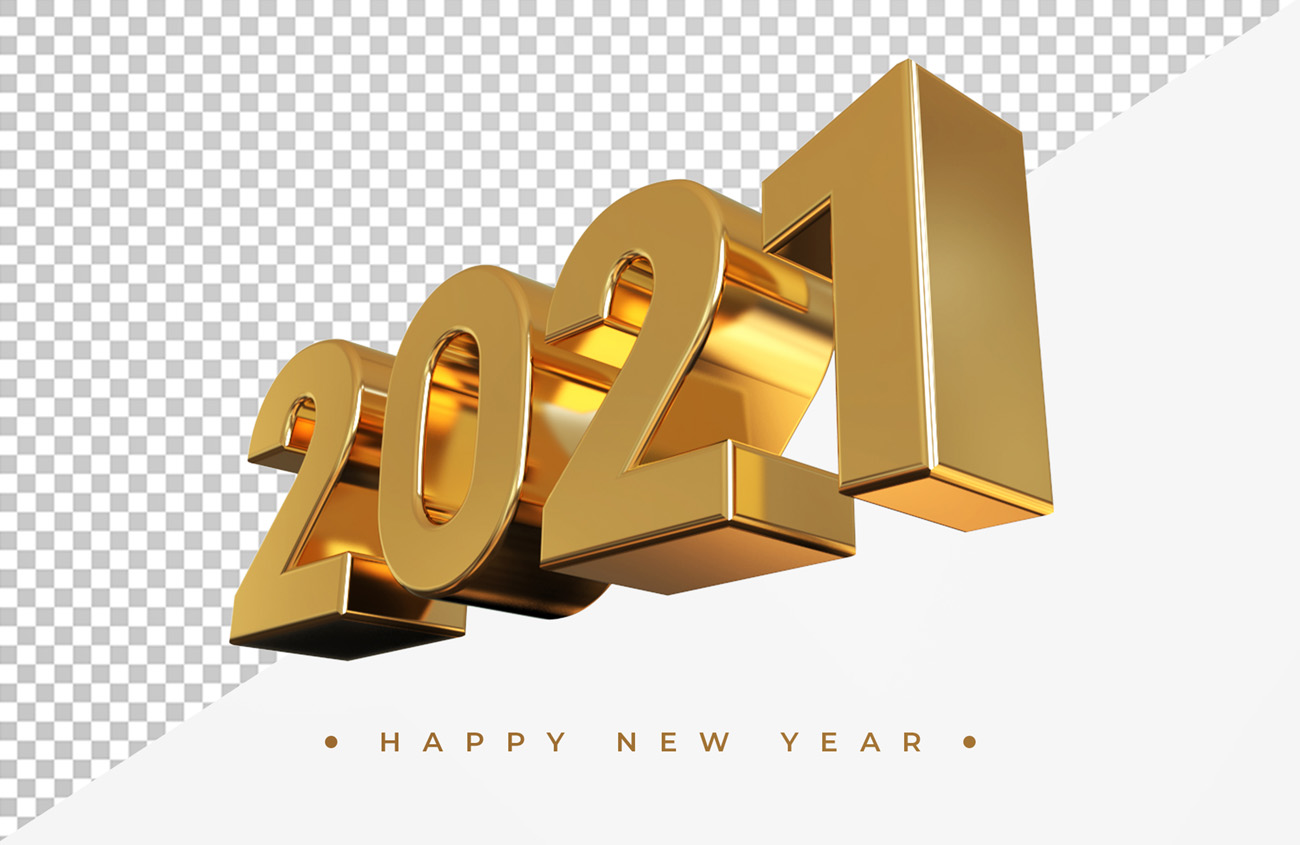 2021新年金色主题字黄金3D立体字高清渲染图片素材 Gol