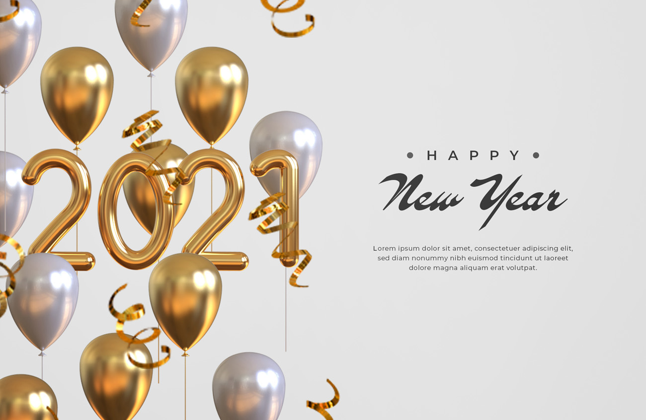 2021新年快乐元旦促销金色3D渲染合成场景海报素材 Hap