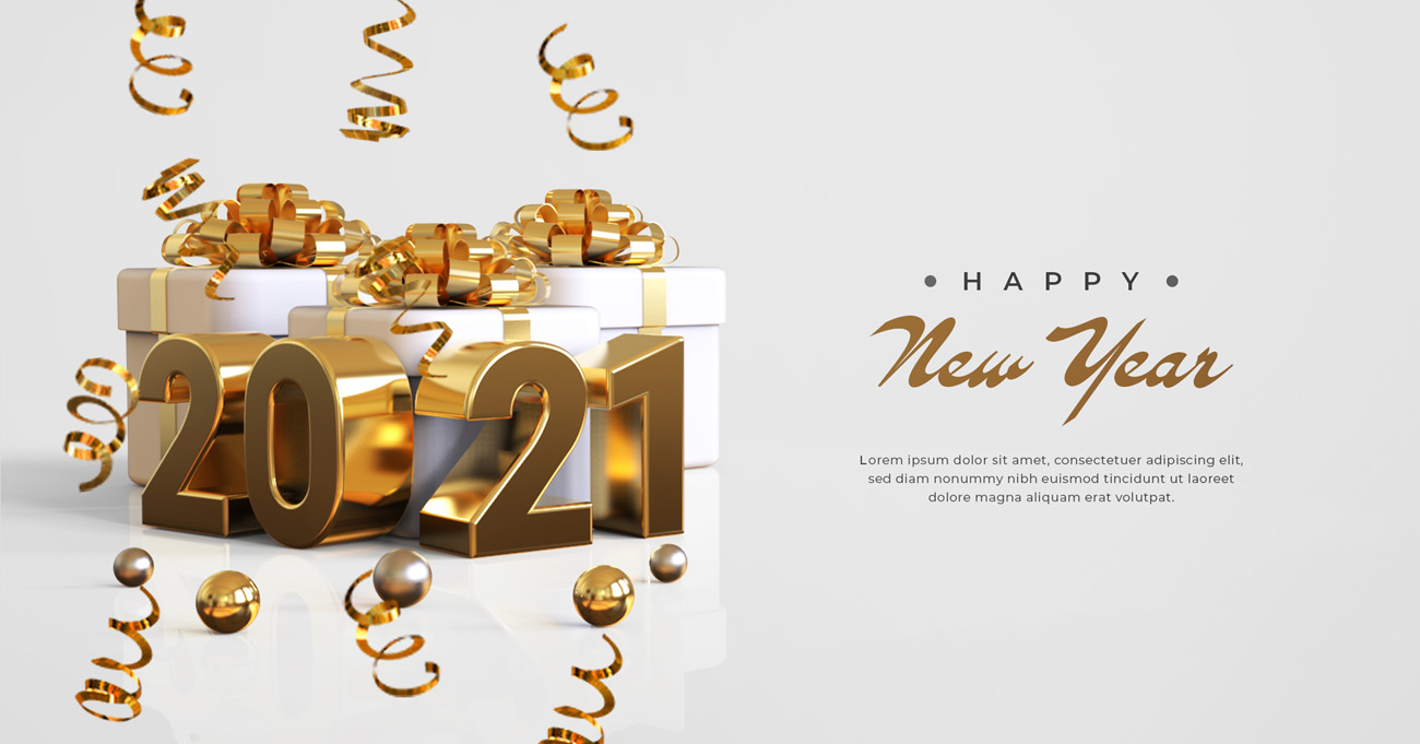 2021新年快乐元旦促销金色3D渲染合成场景海报素材 Hap