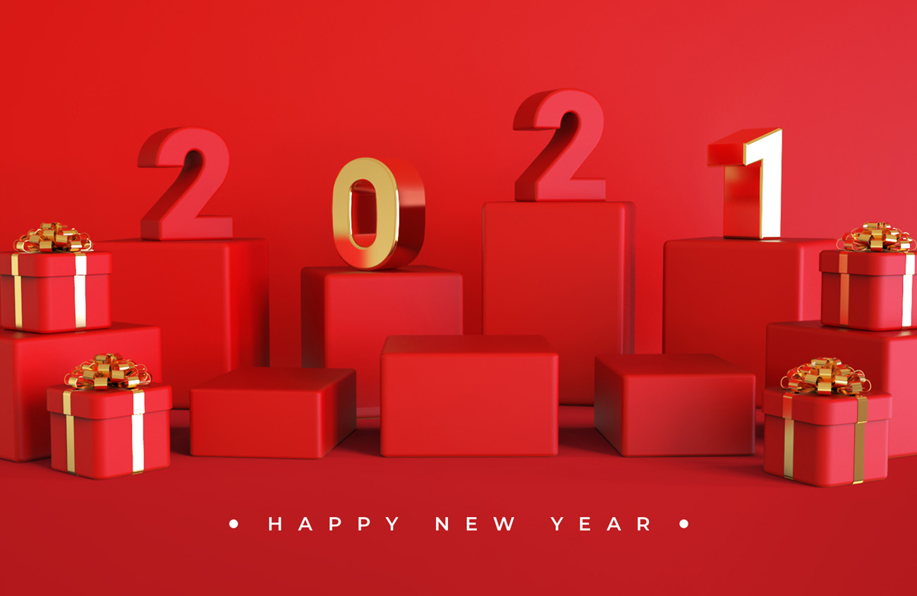 2021新年快乐元旦红色促销金色3D渲染合成场景海报素材 H