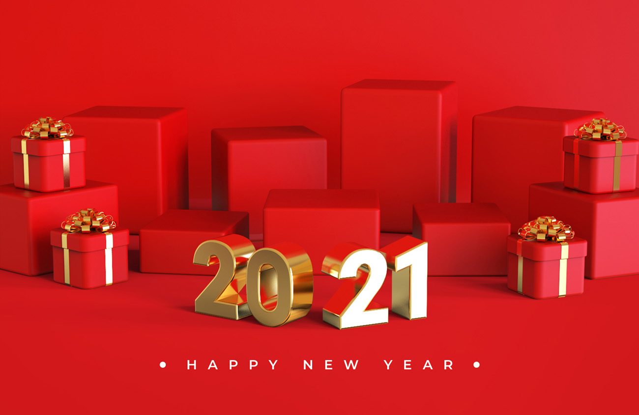 2021新年快乐元旦红色促销金色3D渲染合成场景海报素材 H
