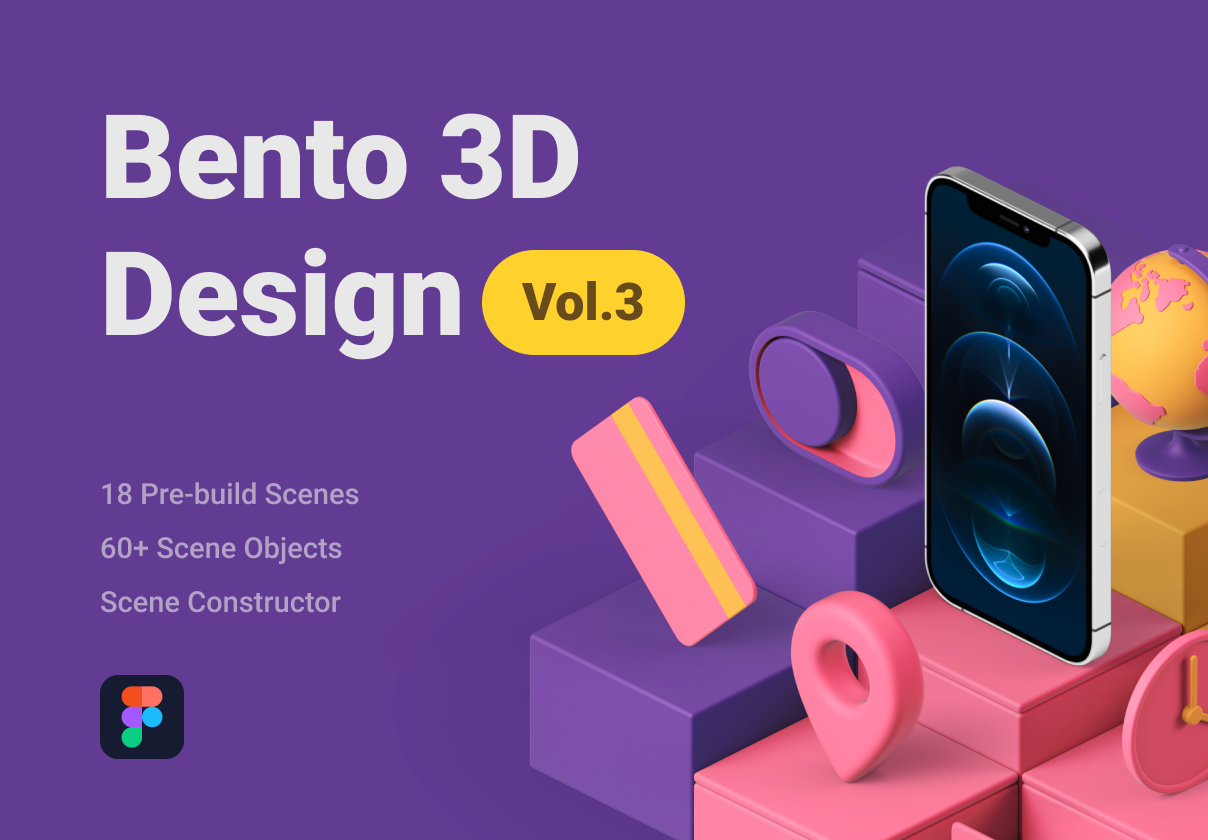 3D视觉设计系统元素场景图标素材 Bento 3D Desi