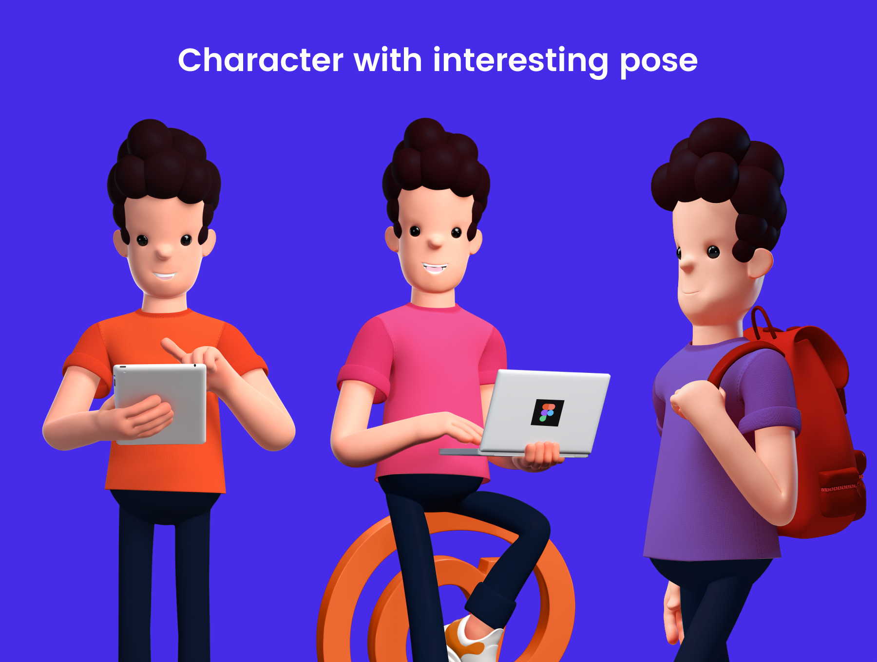 可爱的3D男士角色插画素材 3D character wit