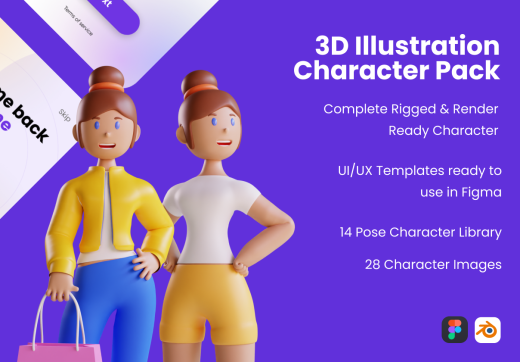 高質量3D人物角色Web UI插畫素材 3D Web Ill