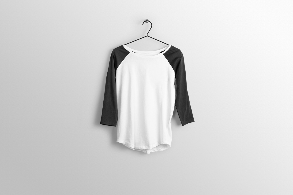 中性黑白撞色七分袖T恤设计提案样机PSD模板 Mockup