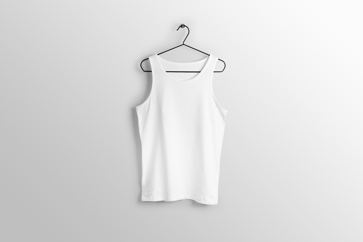 男士白色无袖T恤背心设计展示样机提案PSD模板 White