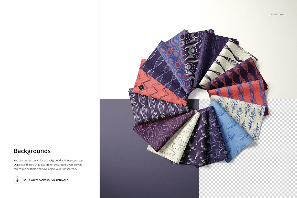 折叠式织物色板面料图案展示样机PSD模板 Folded Fa