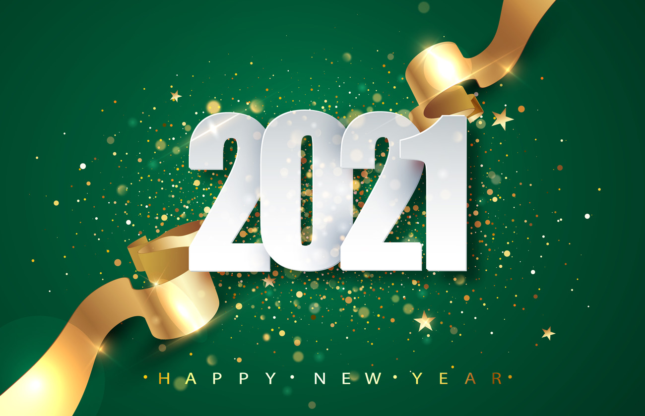 2021新年绿色背景立体主题字元旦贺卡节日活动展板EPS矢量