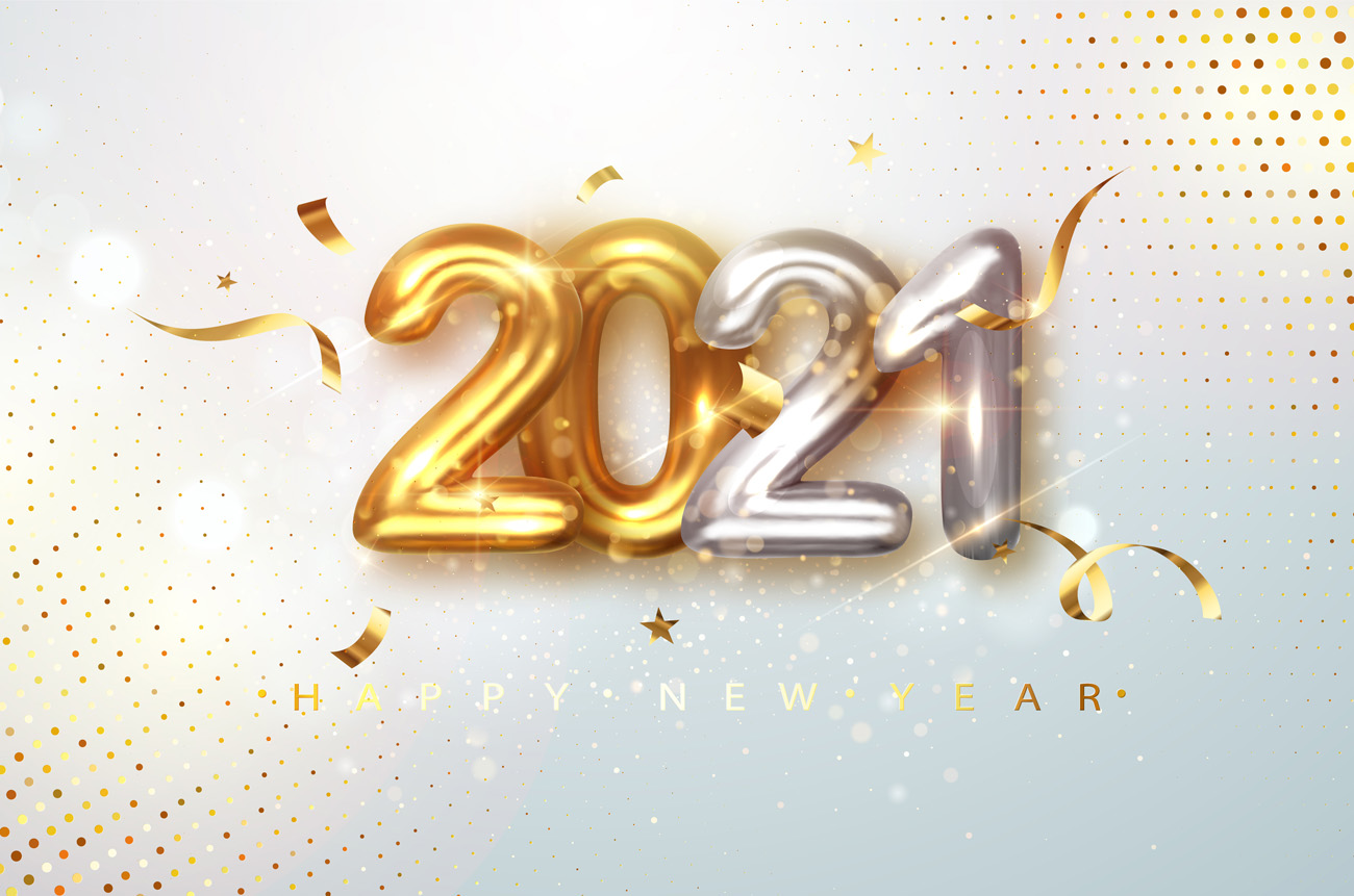 2021新年金色气球立体主题字元旦贺卡节日活动展板EPS矢量