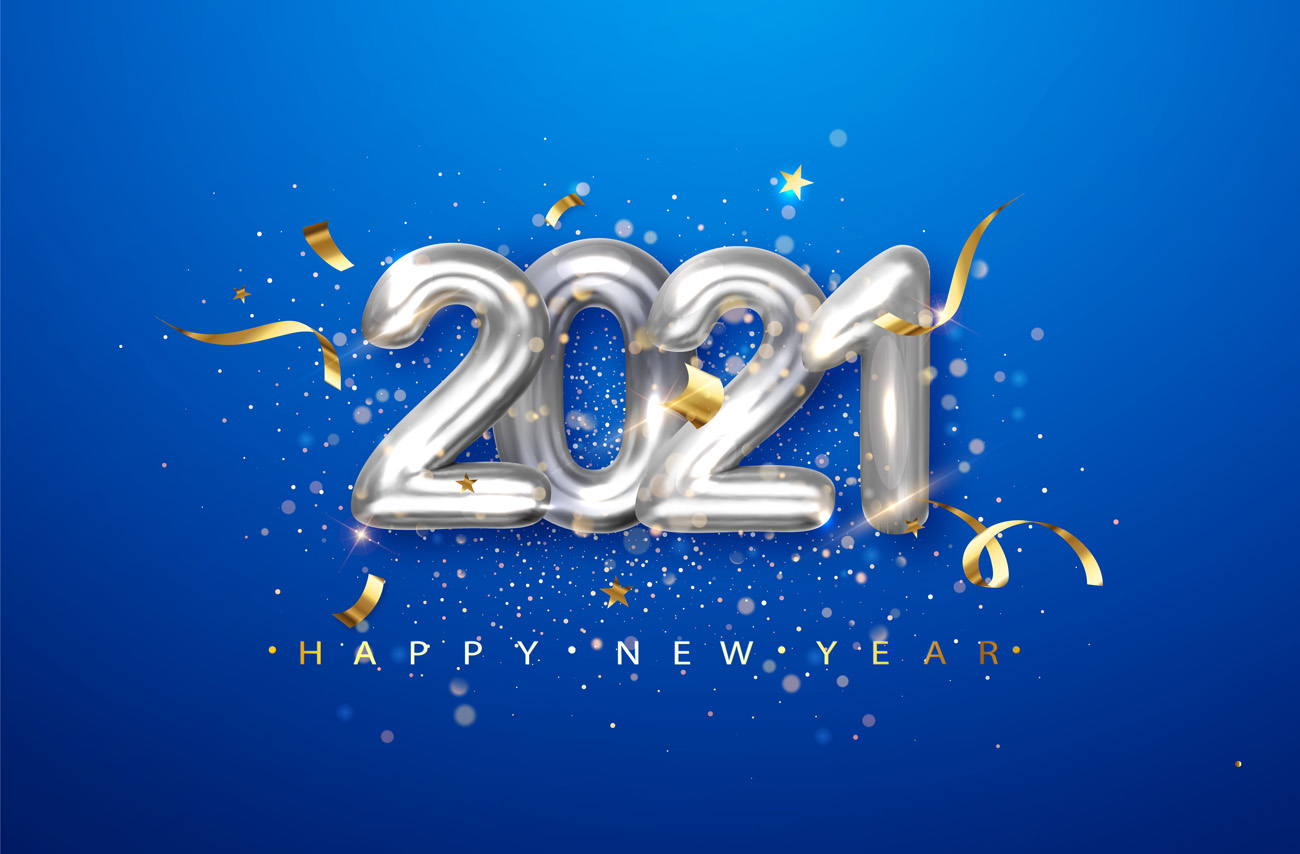 2021新年银色气球立体主题字元旦贺卡节日活动展板EPS矢量