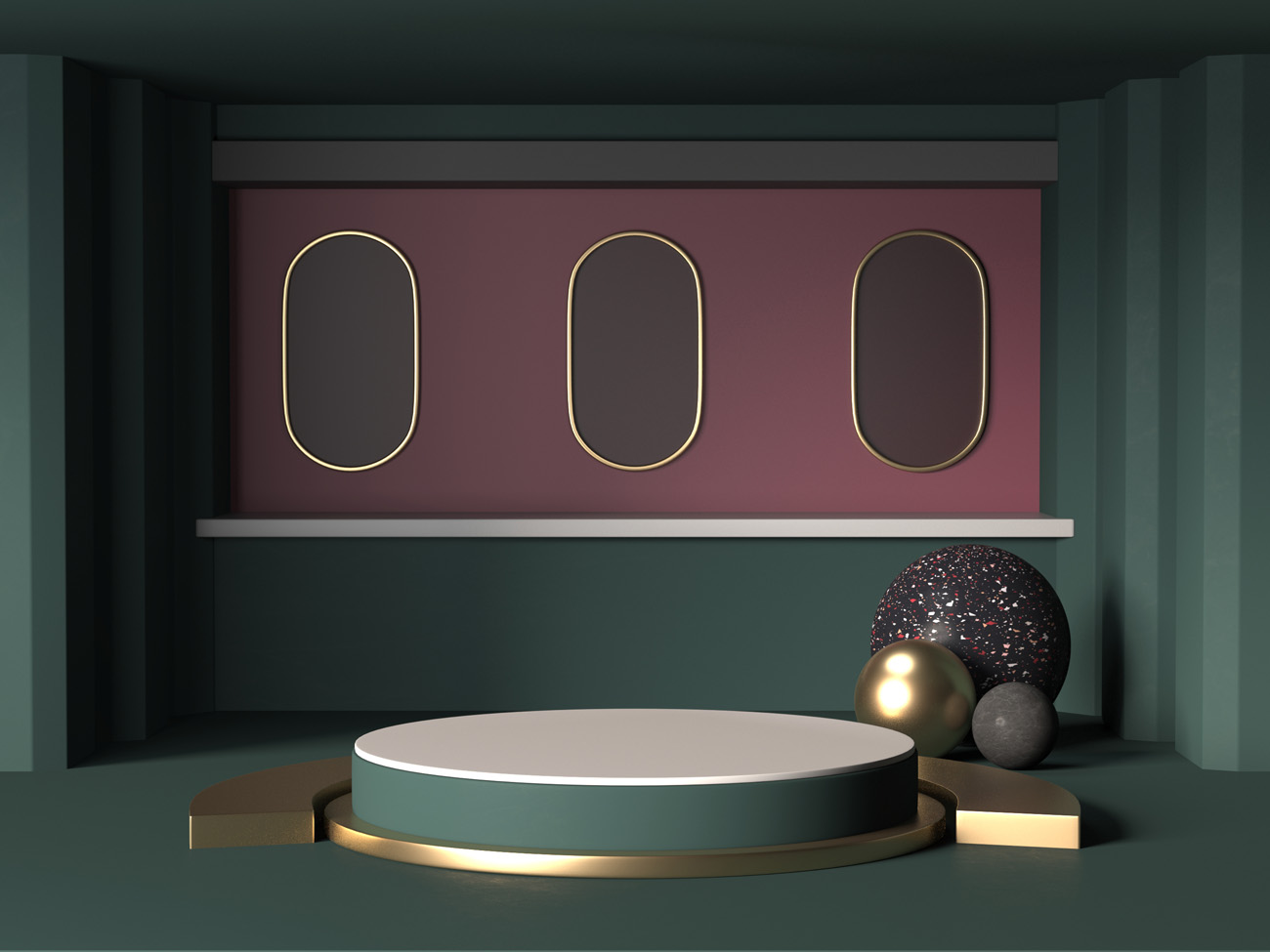 3D渲染室内房间金属几何产品台子舞台抽象背景素材