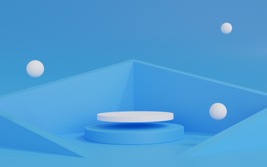 3D渲染淡蓝色金属几何悬浮产品台子舞台抽象背景素材