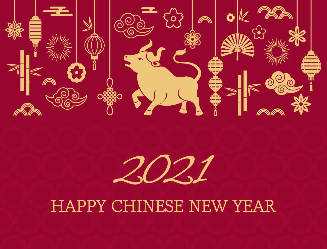 2021中国牛年新年快乐东方传统风格横幅海报贺卡矢量插画素材