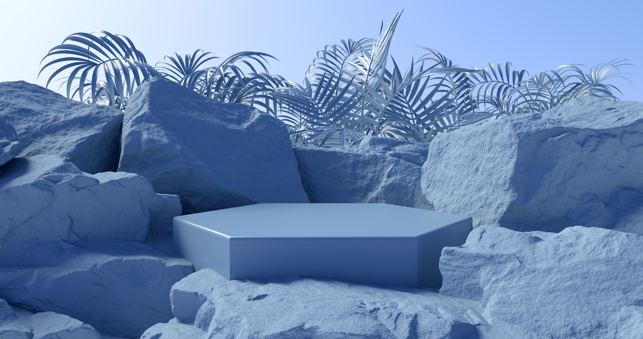 3D渲染蓝色石头几何产品台子舞台抽象背景素材