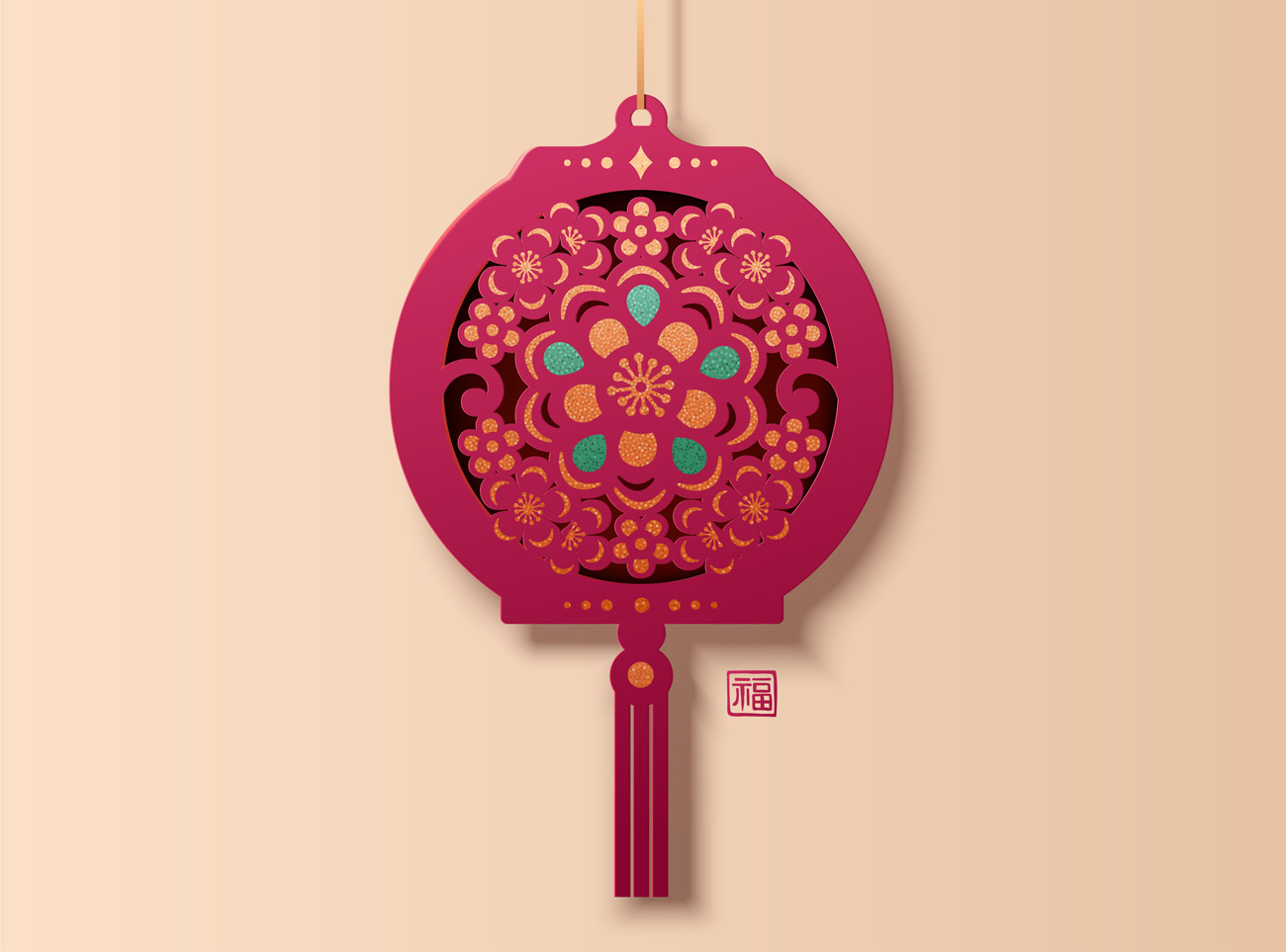 美丽的中国剪纸花灯笼悬挂中国风元素新年传统横幅海报矢量素材