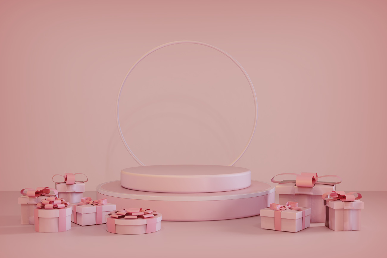 粉色3D渲染圆形几何产品台子舞台抽象背景素材