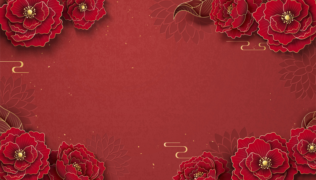 农历新年剪纸艺术牡丹装饰中国风元素新年传统横幅矢量红色背景素